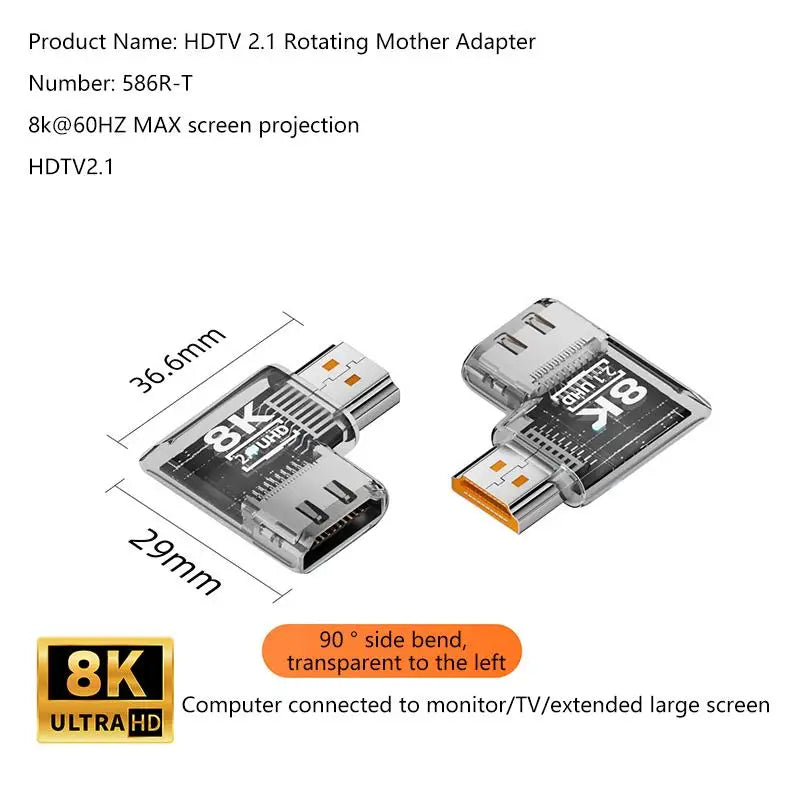 HDMI 2.1 Male to Female Adapter 8K@60Hz – 90/270/360° Angle