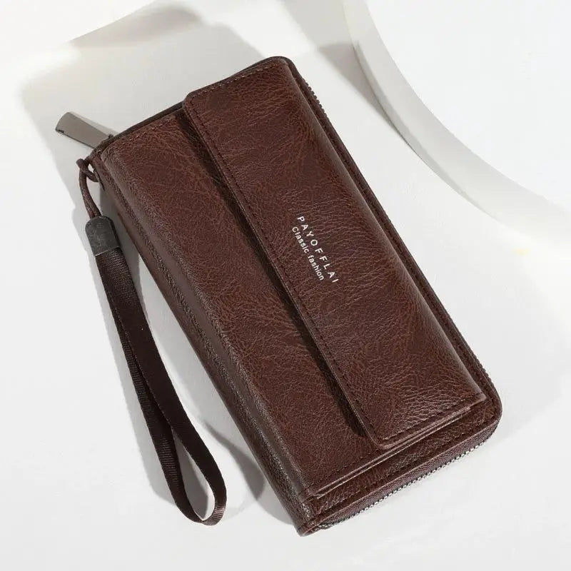 Men's PU Long Wallet Zipper Clutch – Card Slots & Phone Bag