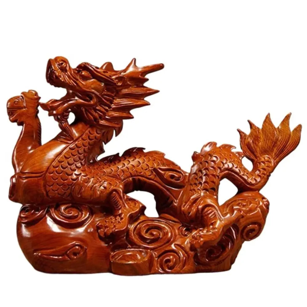 4 inches Wooden Chinese Feng Shui Dragon Statue for Office Home Tabletop Decor Fortune 2024 New Year Decoration Ornaments Oasis Select Brown