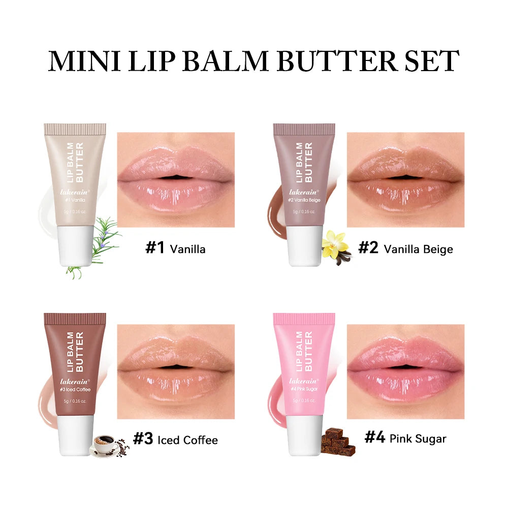 Lakerain Mini Lip Butter Balm Set – 4pc Travel Lip Gloss Lip Butter Balm Set Oasis Select
