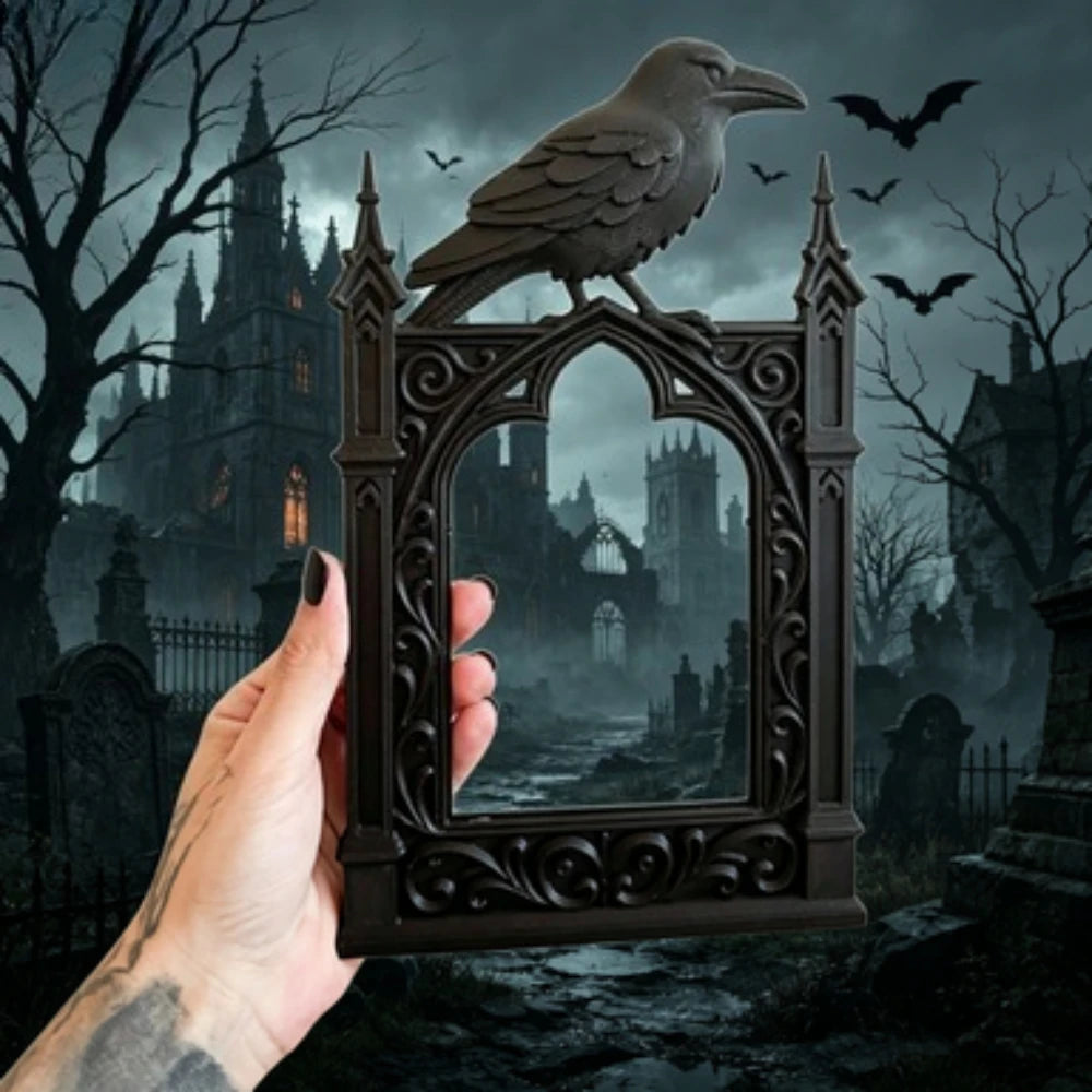 Black Gothic Crow Photo Frame Spooky Cathedral Style Decor Halloween Occult Aesthetic Picture Frame Occult Display Photo Frame Oasis Select