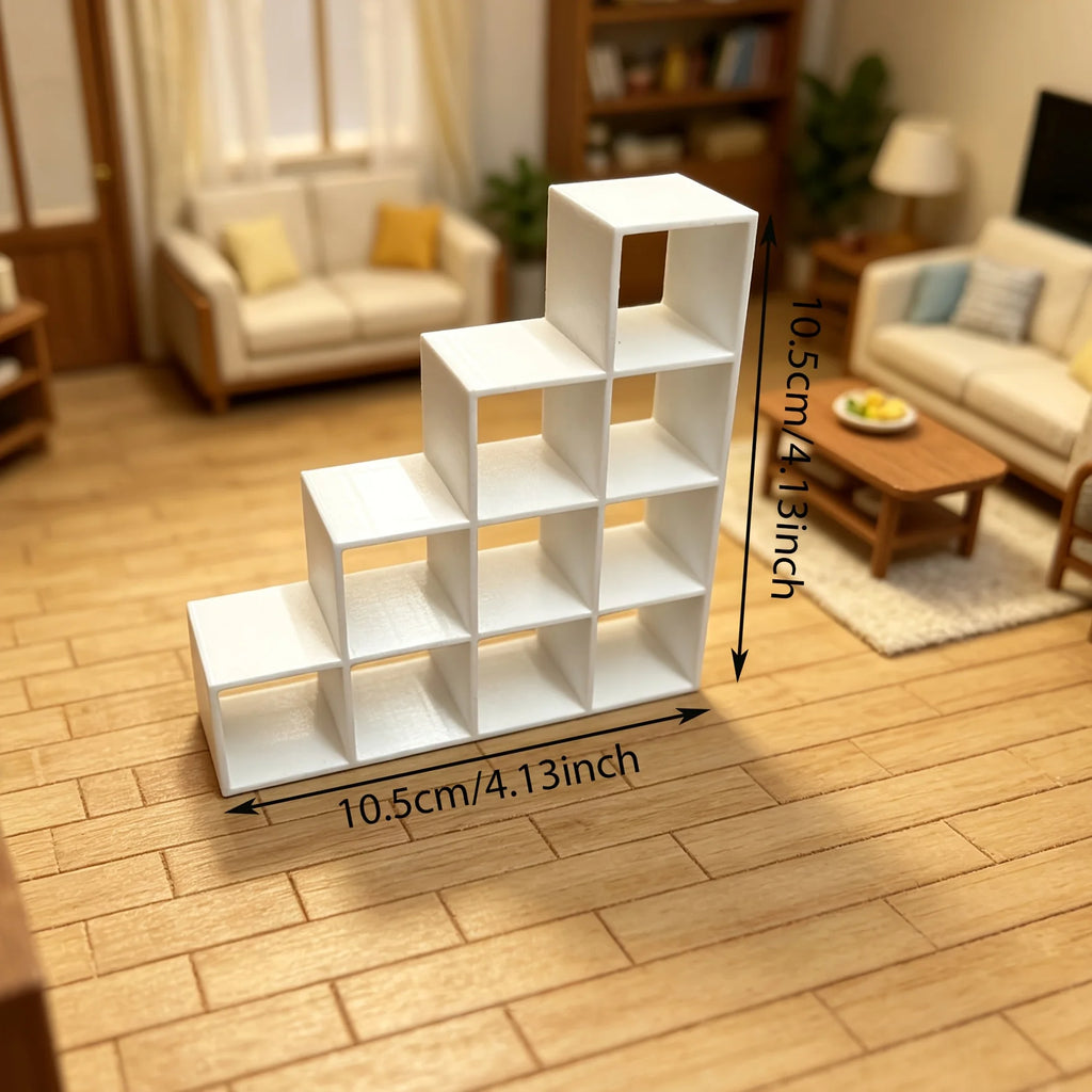 1:12 Scale Stair Step Miniature Display Shelf 3D Printed Grid Dollhouse Storage Rack Mini Organizer for Doll House Book Ornament Oasis Select Grid bookshelf
