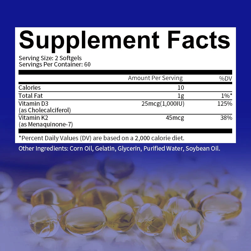 BEWORTHS Vitamin D3 & K2 Capsules Support Calcium Metabolism Absorption, Heart and Bone Health Vegan Gluten Free Strong Bone Oasis Select