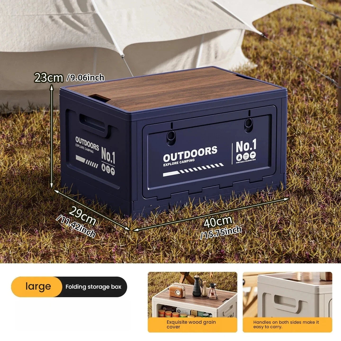 Rechargeable storage box, vehicle storage box, car trunk organizer box, large-capacity outdoor folding storage box Oasis Select Blue-Wooden