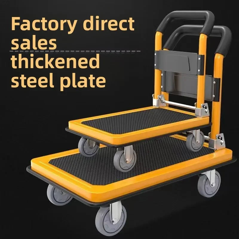 Multi-functional Silent trolley Steel trolley Pull goods Folding flatbed truck Small trailer Truck Supermarket storage Oasis Select