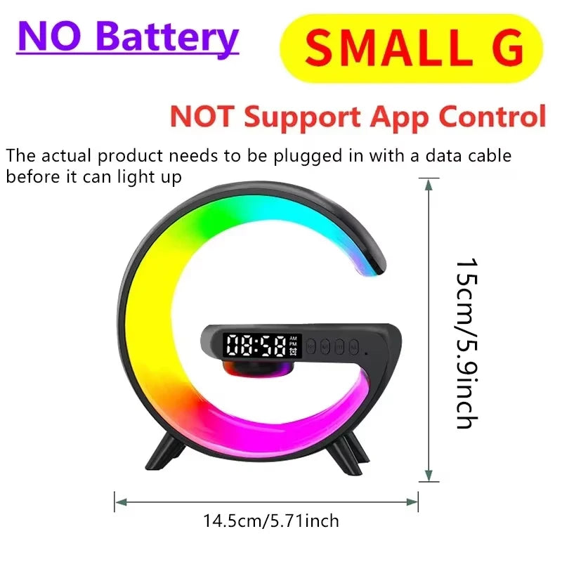 Universally Multi Functional Wireless Speaker with RGB Night Light Alarm Clock For iPhone Samsung Xiaomi Charging Station Oasis Select Black