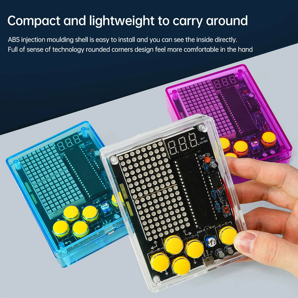 Upgraded DIY Game Kit Retro Classic Electronic Soldering Welding Tranning Set with Purple Blue Acrylic Case Mini Game Console Oasis Select