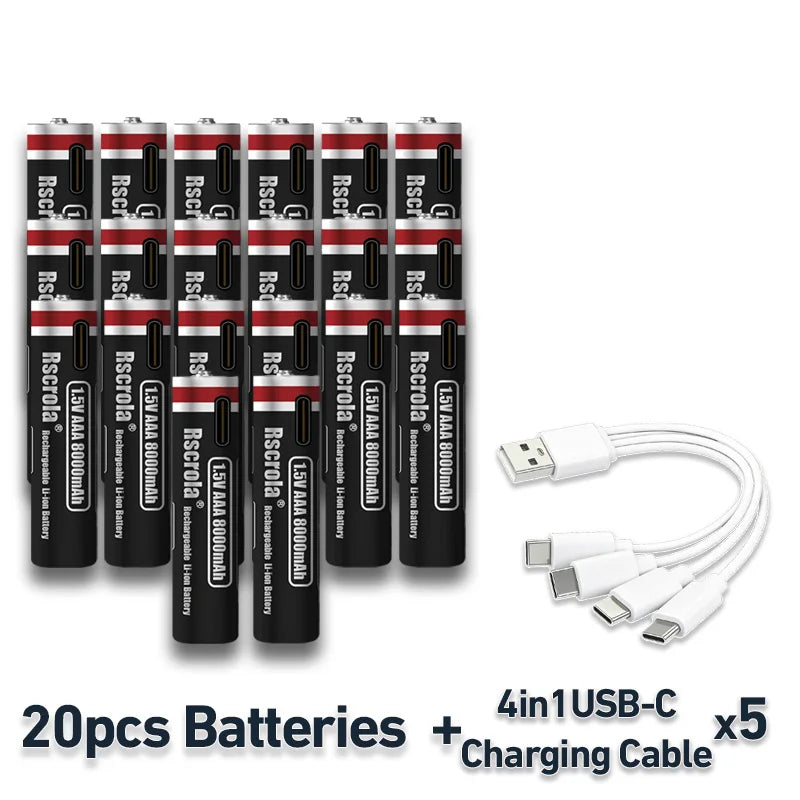 2026 New 1.5V AAA Rechargeable Li-Ion Battery 8000mAh Type-C Fast Charging for Smart Home, Toys, Shavers, Mouse, Flashlights Oasis Select 20 PCS AAA Batteries 1.5V