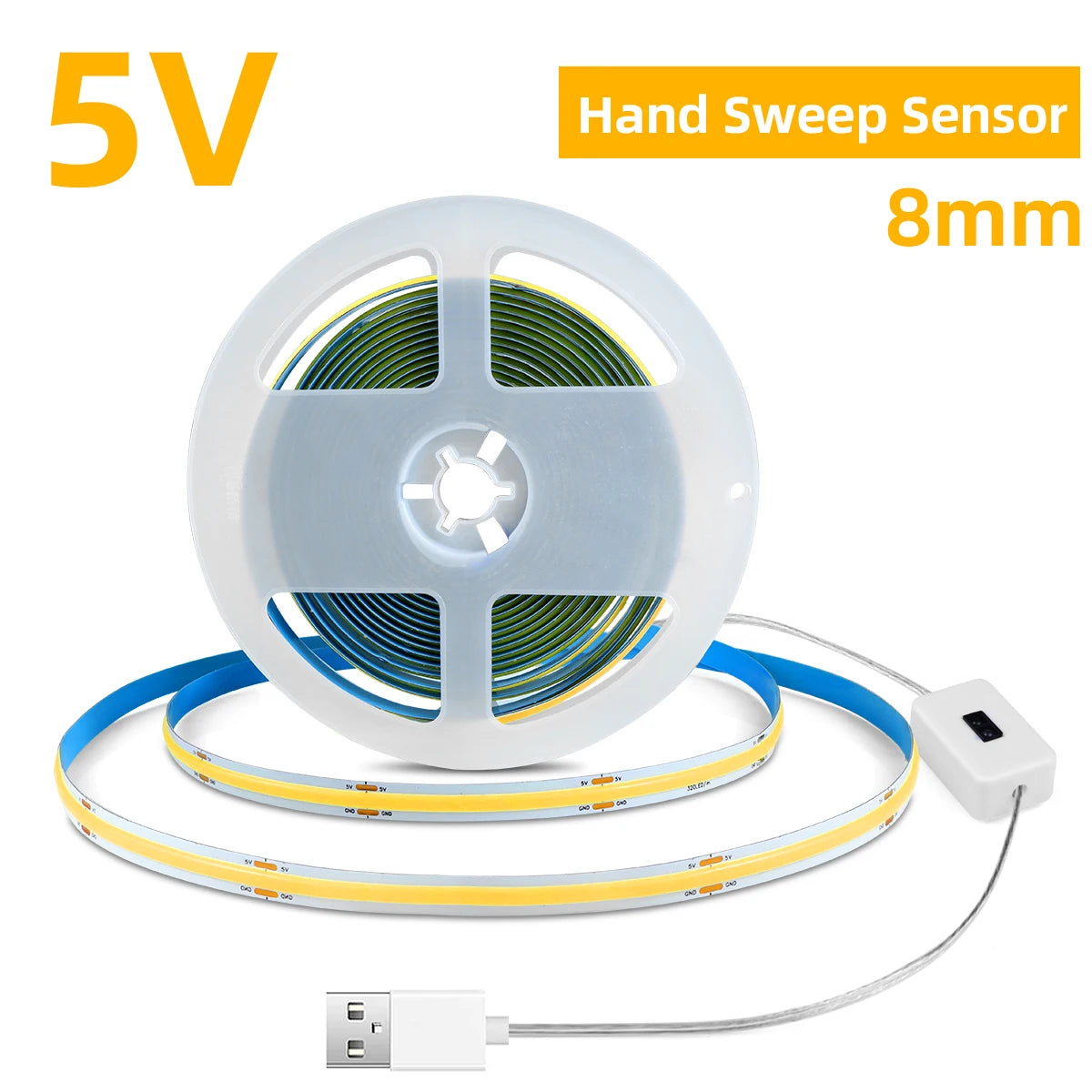USB 5V COB LED Strip Light 1-5m Super Bright 320leds/m Home Decor Tape,Hand Scan Sensor Switch/Dimmable Touch Switch/Push Switch Oasis Select Hand Sweep Switch Warm White 5m
