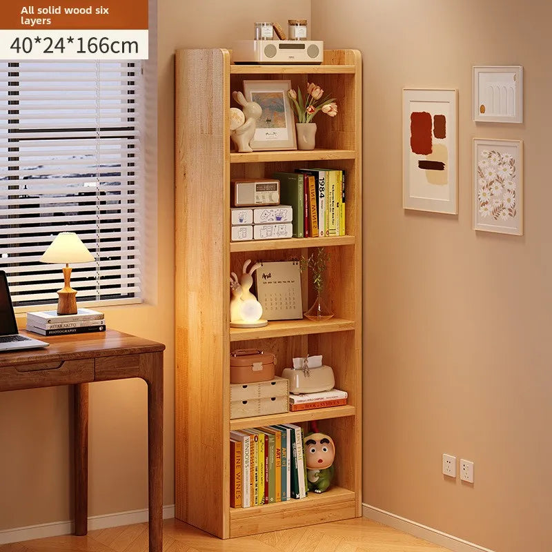 Solid wood bookshelf simple multi-layer floor storage shelf living room corner narrow slit simple display cabinet pine bookcase Oasis Select 6th floor 40 24 166