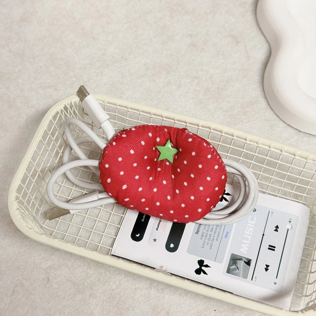 Harajuku Korean Earphone Decoration Accessories Handmade Fabric Cute Tomatoes Wave Dot Earphone Storage Bag Data Cable Organizer Oasis Select