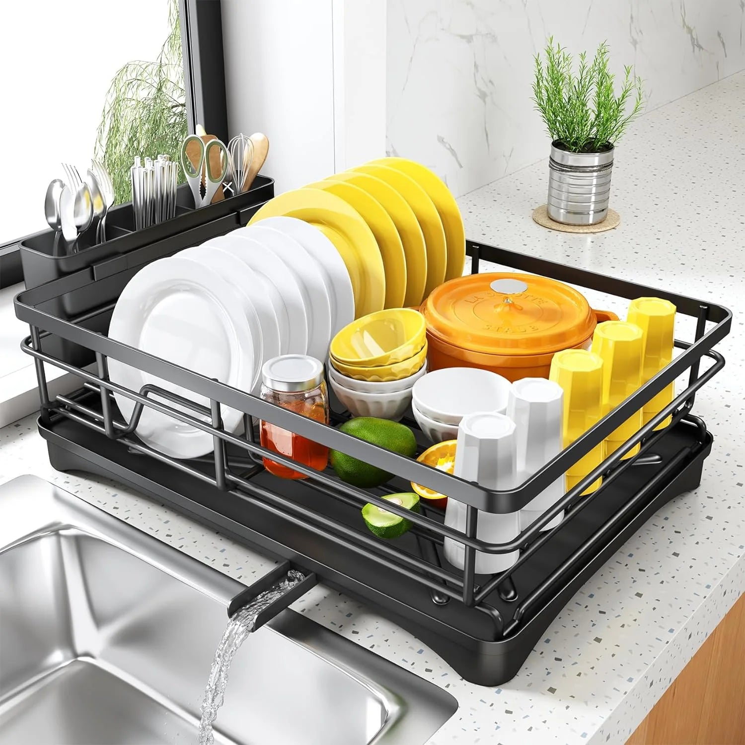Dish Drying Rack for Kitchen Counter Large Dish Rack with Drainboard Rustproof Dish Drainer with Utensil Holder for Sink Oasis Select