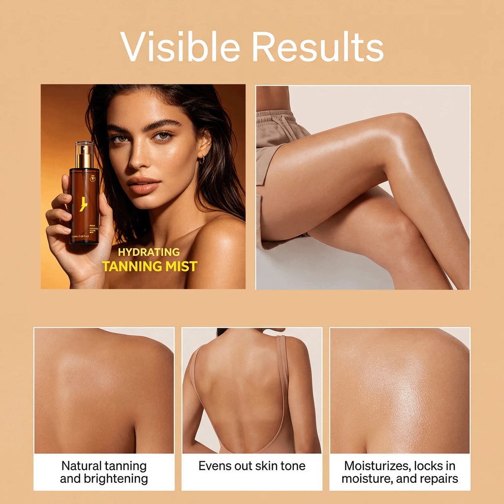 Body Self Tanning Essence Spray Quick Natural Tanning Moisturizing Sunless Promote Body Face Bronze Wheat Skin Self Tanner Spray Oasis Select
