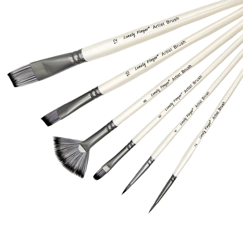 6 Piece Artist Paint Brush Set - Anti-Shedding Nylon Hair Brushes with Comfortable Grip for Acrylic, Watercolor, Oil, Gouache & Oasis Select