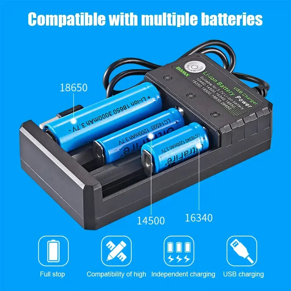 Smart 18650 Charger 3 Slots 4.2V Li-ion Battery USB Independent Charging 18650 18500 14500 16650 26650 Lithium Battery Charger Oasis Select