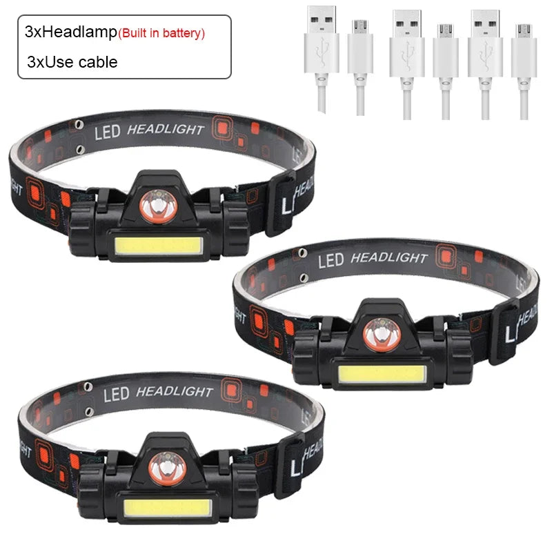 Rechargeable LED Headlamp XPE COB Dual Light Waterproof Magnetic