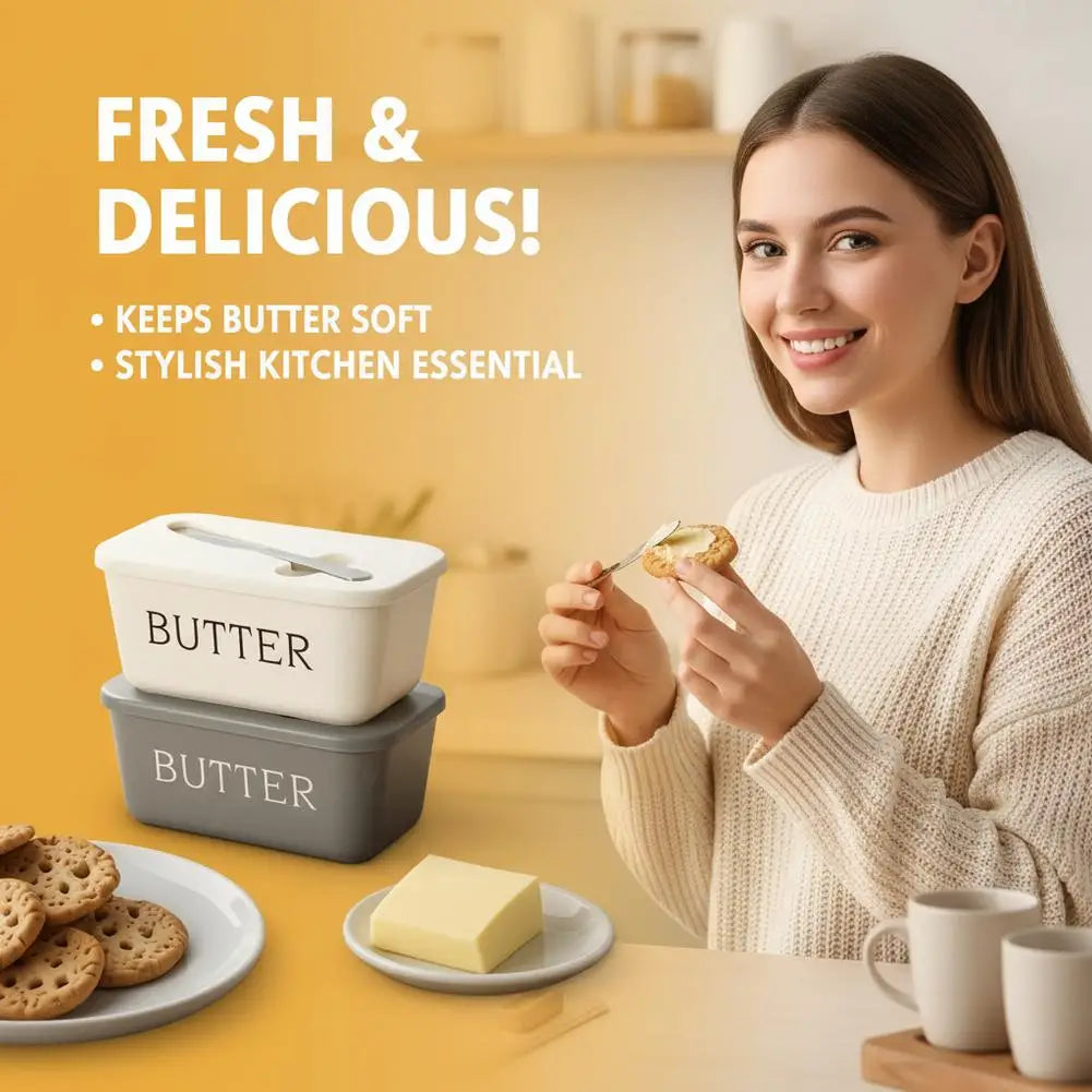 Airtight PP Butter Dish with Lid & Spreader – Fridge Keeper