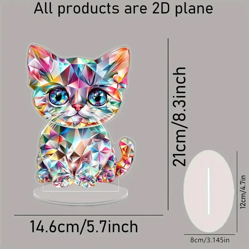2D Colorful Animal Acrylic Ornaments Colorful Cat Figurine Decoration Kitten Standing Miniature Desktop Decoration For Home Oasis Select B02