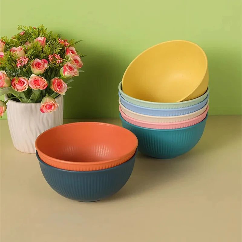 4pcs Wheat Straw Dinnerware Set Eco-friendly Safety Plates Cups Bowels Home Party Tableware Set Outdoor Camp Candy Colour Gift Oasis Select