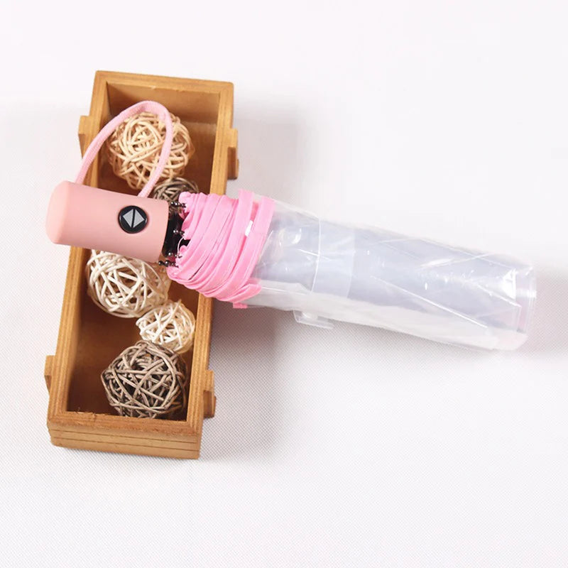 Foldable transparent umbrella fully automatic transparent three-fold sunny umbrella student simple sunny umbrella supplies Oasis Select Pink 8K