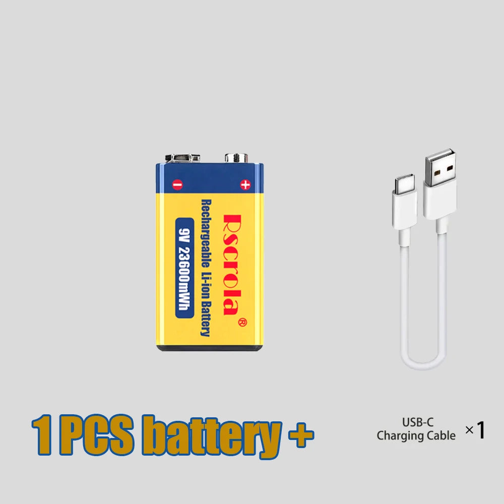 9V 23600mWh USB Lithium-ion Batteries 9V 6F22 Li-po Battery Constant Voltage 9V Output USB Li-ion Rechargeable Batteries Oasis Select 1 PCS Battery