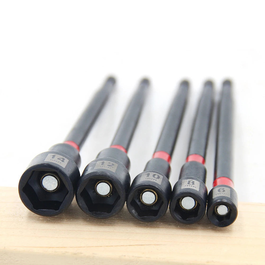 5PCS 6 Inch Magnetic Long Nut Driver 8-14mm For Impact Drill Long Shank Nut Driver Bits Hex Socket Adapter Oasis Select