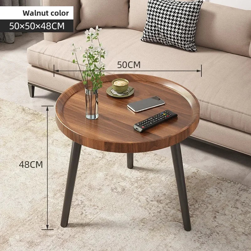 Multi-functional Coffee table balcony round living room double edge few bedside small round table Oasis Select Walnut 50-1