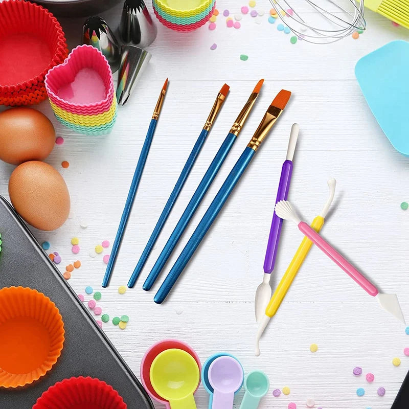 24 Pcs Cookie Decorating Kit Fondant Cake Decorating Tool Include Decoration Brushes Stir Needle Modeling Tool Tweezer Photo Col Oasis Select