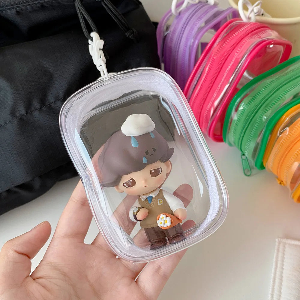 Transparent PVC Plush Dolls Storage Pouch Square Earphone Organizer Purse With Keychain Anime Cartoon Toy Display Protector Case Oasis Select
