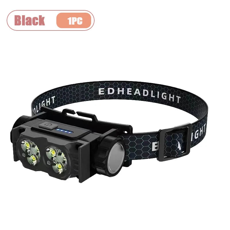 Professional LED Headlamp Super Bright Rechargeable Waterproof Light for Night Fishing Camping and Construction Work Oasis Select Black-1PC