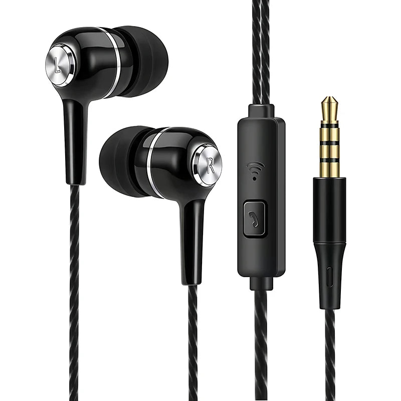 3.5mm Headphones Sports Wired Earphones HIFI Bass Wired Earbuds in-Ear Headset Game Subwoofer with Mic Handsfree Call For Phones Oasis Select Black