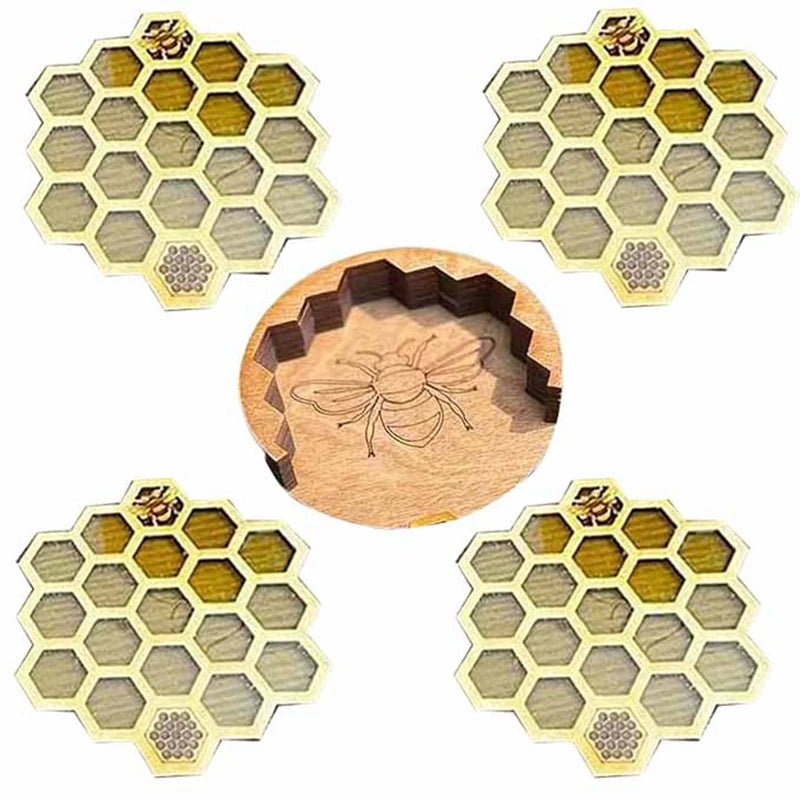 Coasters Set For Drinks With Holder, 4Pcs Honeycomb Shaped Drink Coasters, Mug Coaster For Cold/Hot Drinks Durable Oasis Select