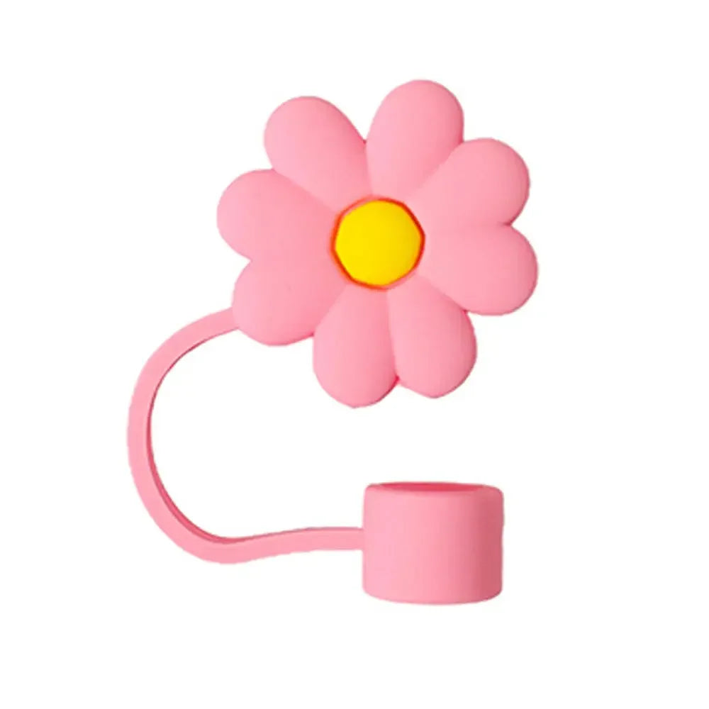 10mm/0.4in Flower Shape Straw Cover Compatible with Stanley 30&40 Oz Tumbler Soft Silicone Flower Straw Cover Straw Lid Oasis Select Pink-yellow