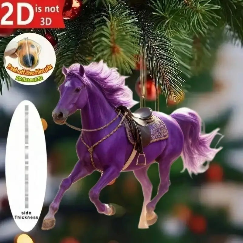 Exquisite 2D Acrylic Horse Car Rearview Mirror Pendant Backpack Charm Christmas Tree Ornament Party New Year Hanging Decoration Oasis Select A1