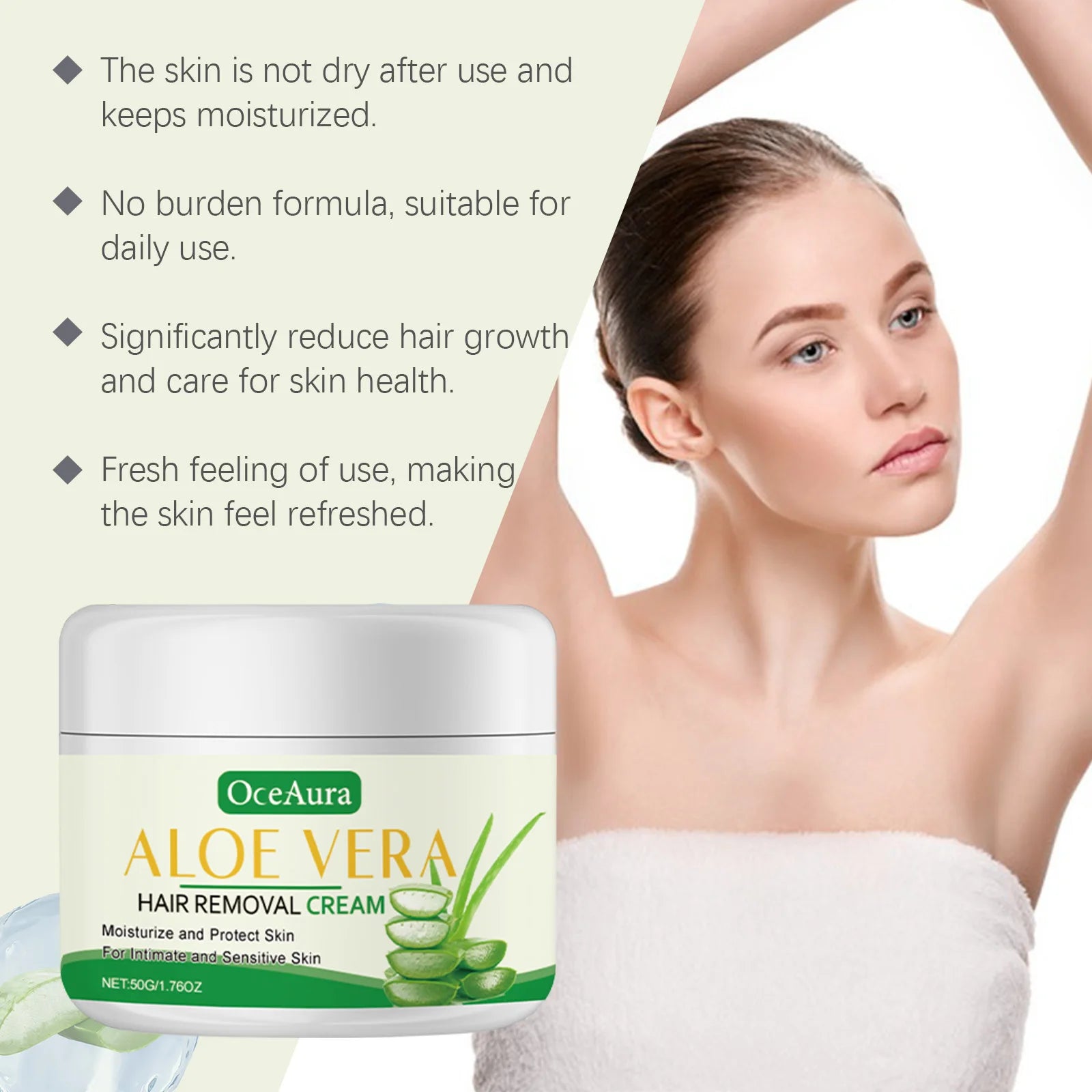 Aloe Vera Hair Removal Cream - Gentle Depilatory For Smooth Skin, Full Body Use On Legs & Underarms, Moisturizing Formula Oasis Select