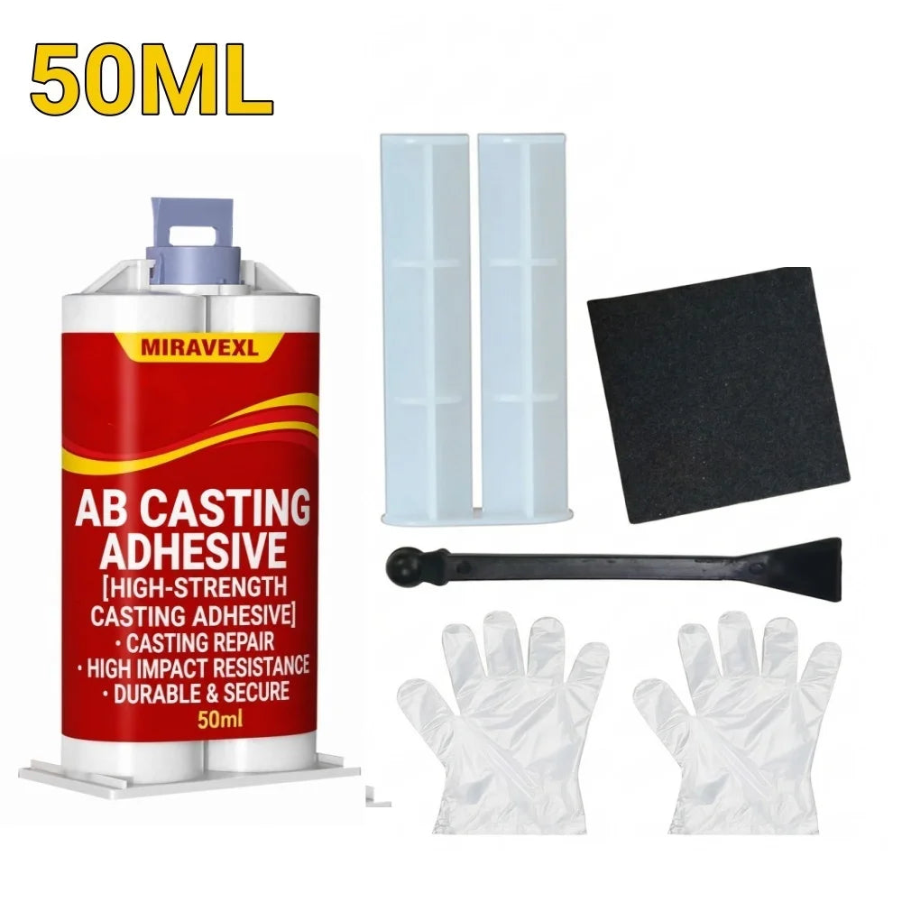 Heavy Duty High Temp Metal Repair Paste Strong Liquid Welding Filler AB Casting Adhesive Kit With Scraper Gloves & 2 Nozzles Oasis Select 50ML