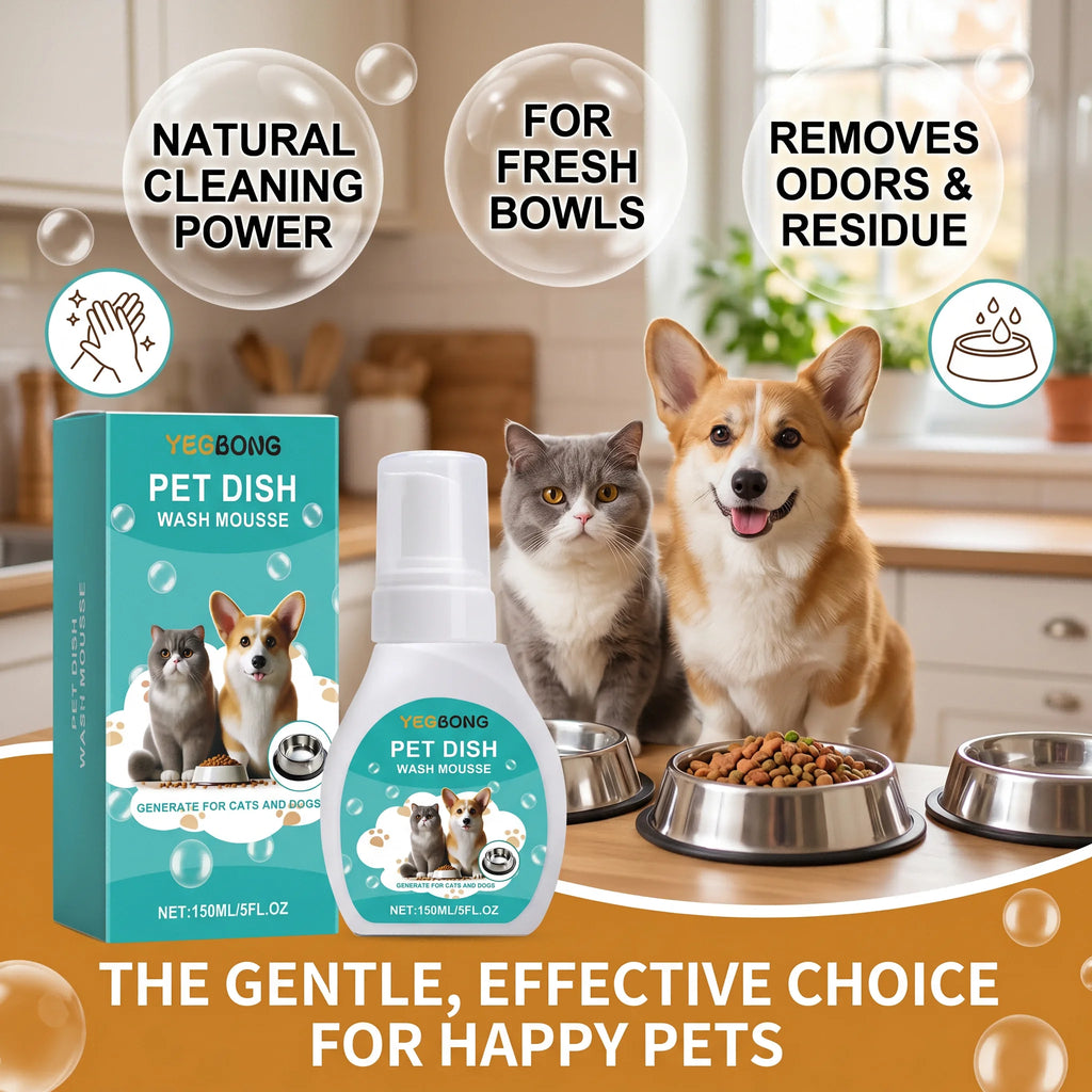 Pet Dish Wash Mousse for Cat & Dog Food Bowls Odor Remover Effectively Dissolves Saliva Slime and Greasy Buildup Pet Care Oasis Select