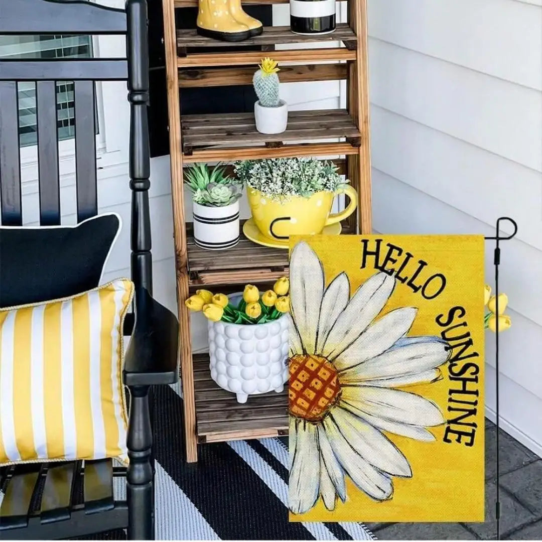 1pc Hello Sunshine Summer Garden Flag ， Small Garden Flags for Outside，Yard Decoration，Holiday Garden Flags for All Seasons Oasis Select