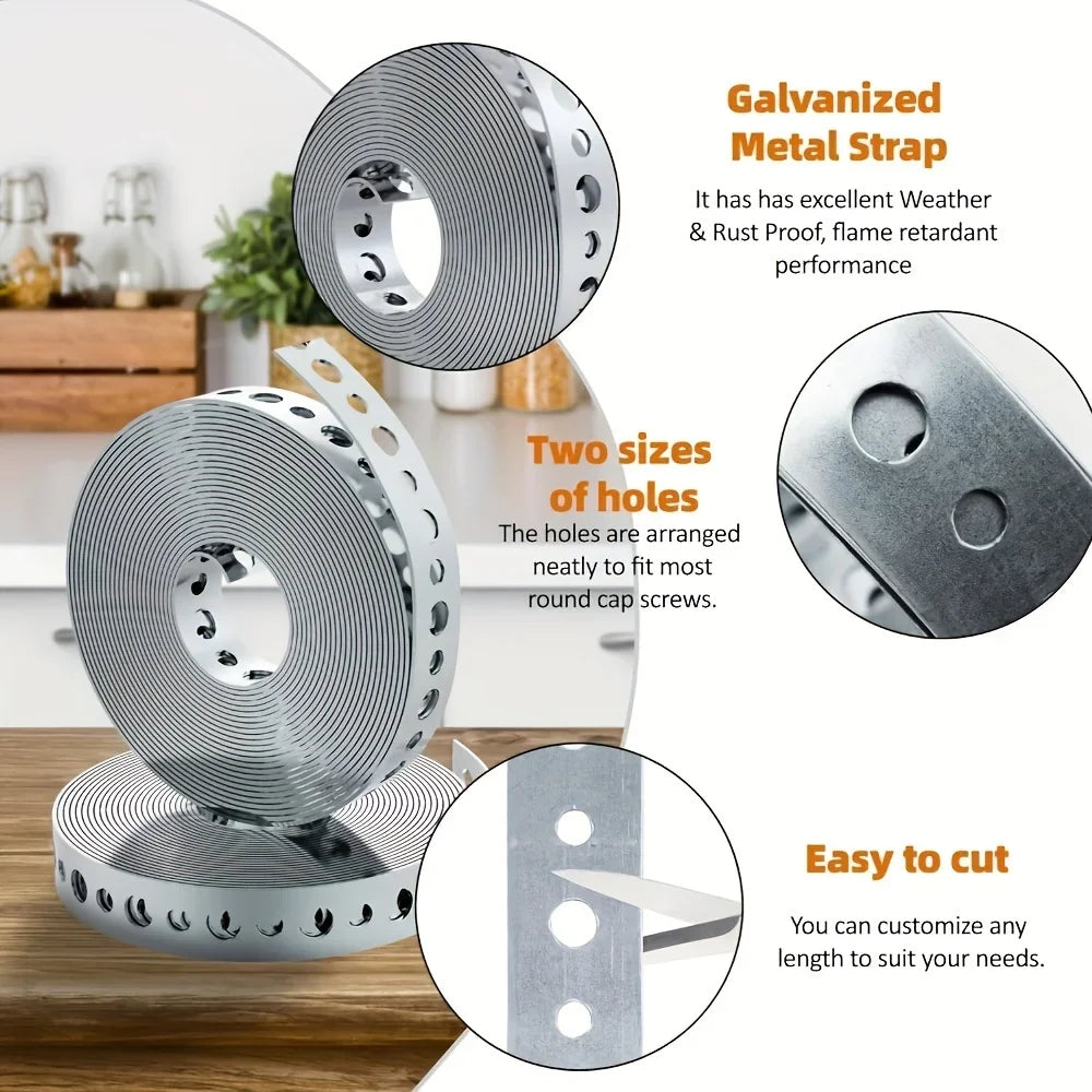 1 roll of galvanized steel tape, pre-punched multi-slot metal tape for pipe support and sheet metal work Oasis Select