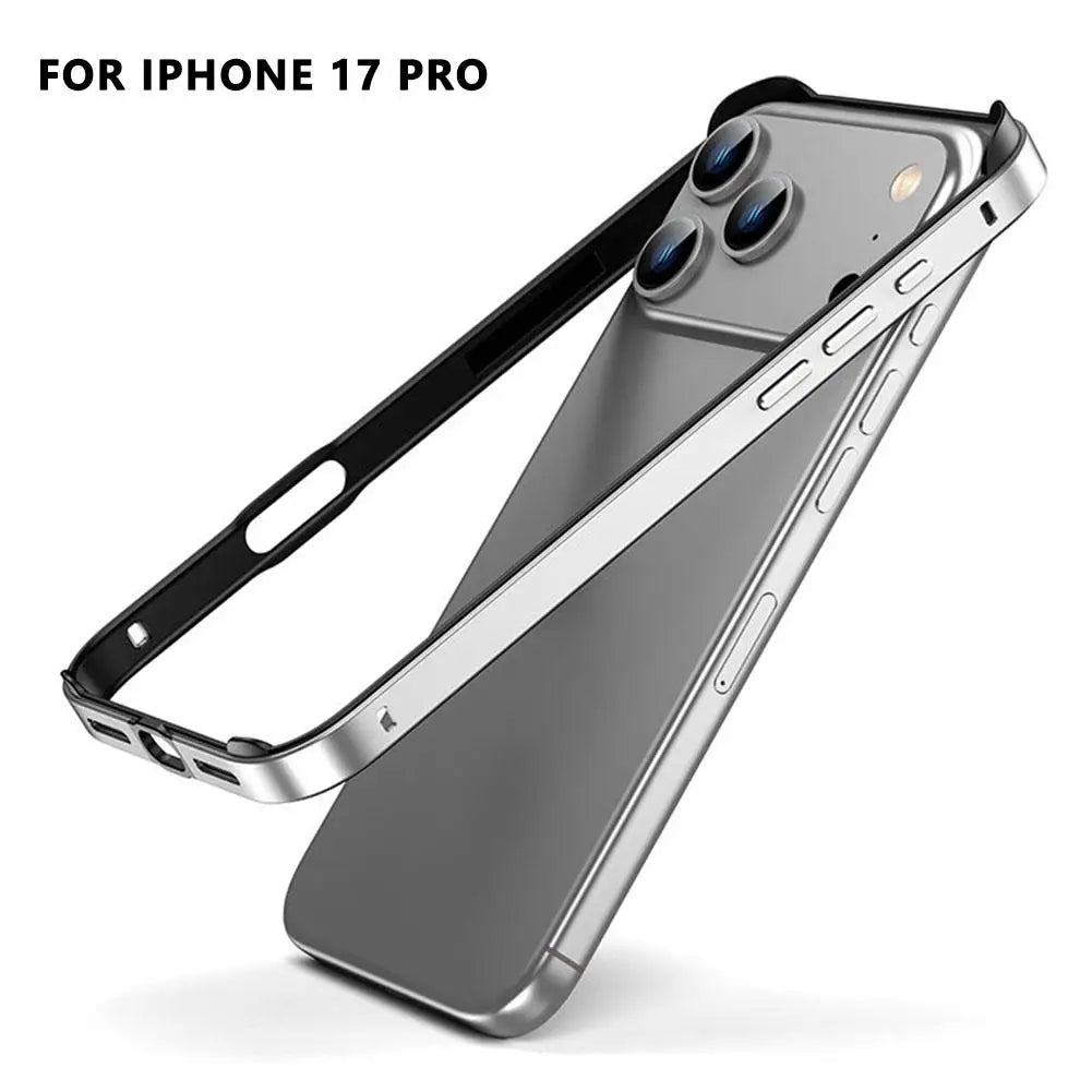 Luxury Alloy Metal Bumper Phone Case For iPhone 17 Air 17 Pro Max 17 Pro Silicone Lining Corner Pads Anti Collision Frame Oasis Select sliver 17 pro