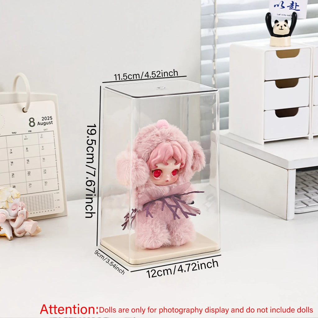 1pc transparent acrylic dustproof labubu display box, toy collectible display box, desktop organizer Oasis Select cream yellow