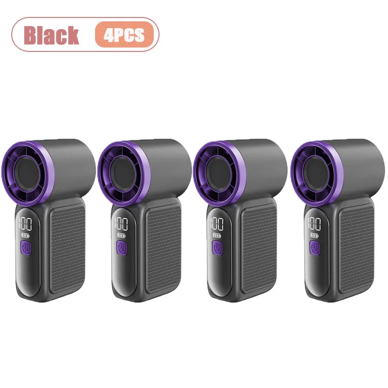 Long Lasting Turbo Mini Handheld Fan USB Rechargeable Portable Outdoor Small Fan High Speed Powerful Airflow Cooling Gadget Oasis Select Black-4PCS