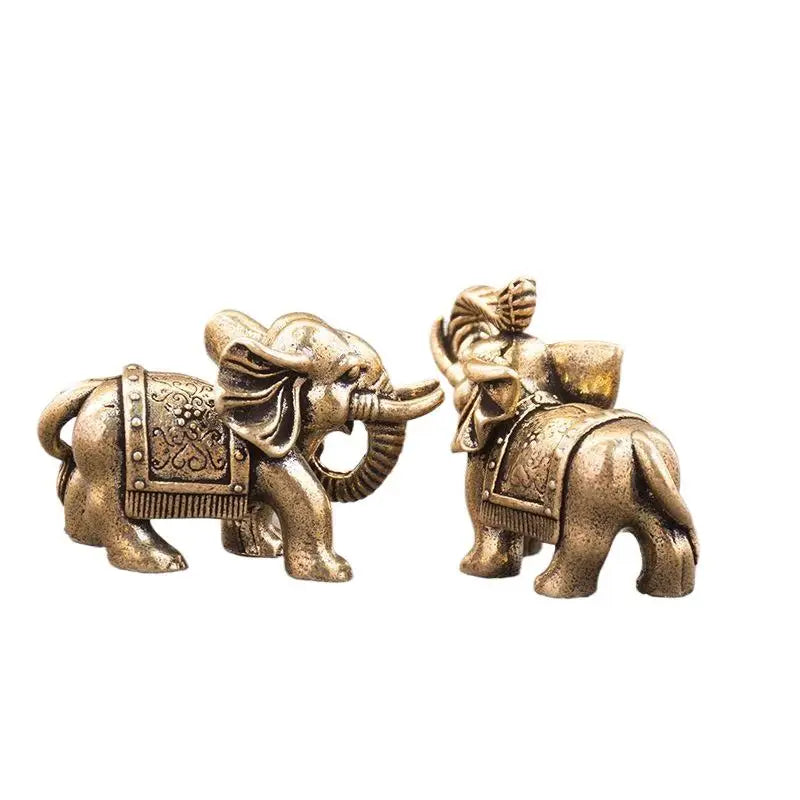Copper Lucky Elephant Small Ornaments Brass Blessing Elephant Miniature Figurine Antique Bronze Animal Statue Oasis Select