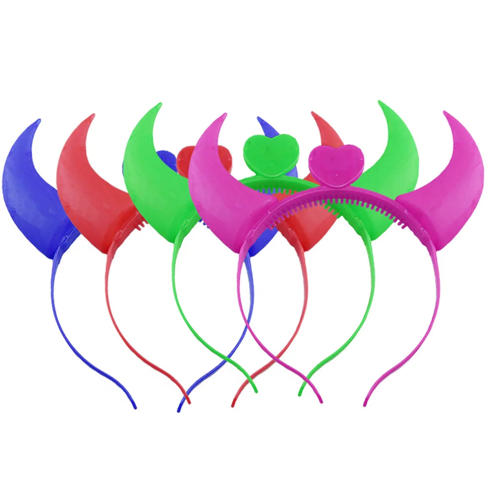 Halloween Decoration Devil Horn Luminous Hairhoop Led Hairband Flashing Glow Headress Light Up Hair Access Cosplay Glowing Prop Oasis Select