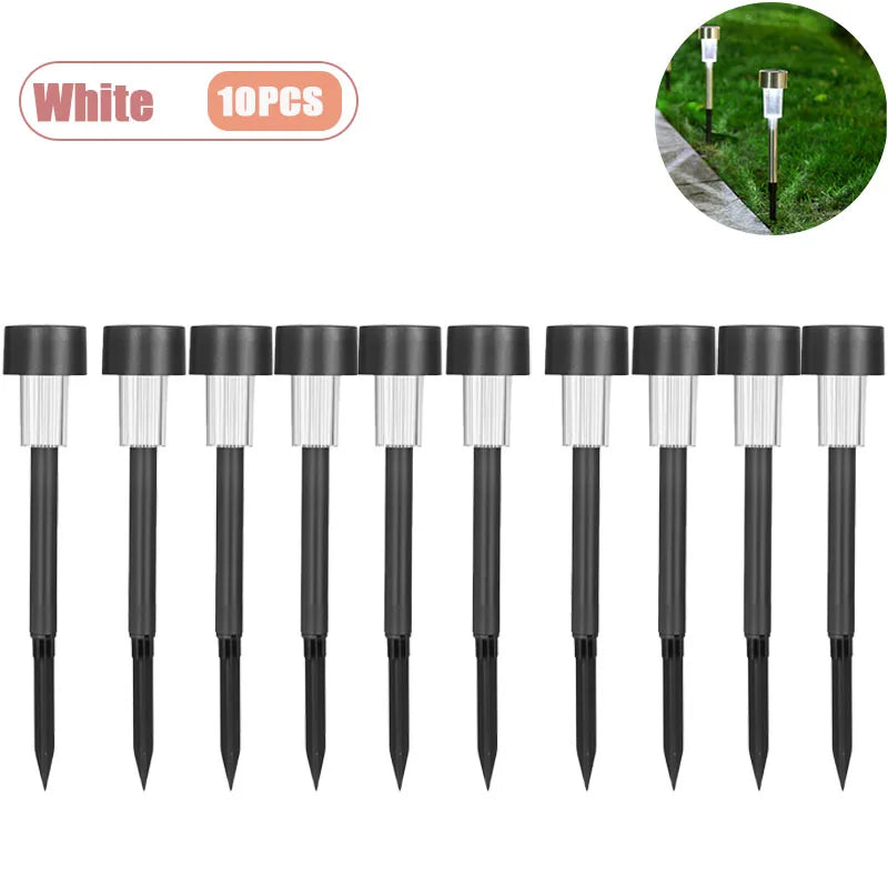 Solar Powered Stainless Steel Tube Lights Outdoor Waterproof Garden Yard Lawn Lamp Night Light Pathway Lighting Oasis Select White-10PCS
