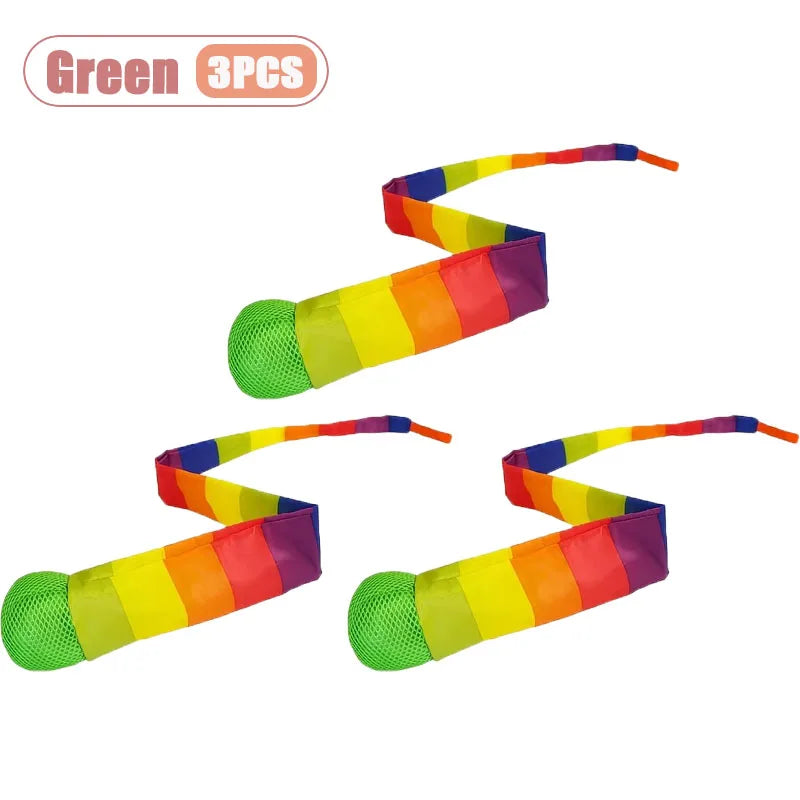 1-20PCS Rainbow Ball with Soft Tail Outdoor Indoor Throwing Catching Play Toy Sensory Integration Coordination Training Sports Oasis Select Green-3PCS