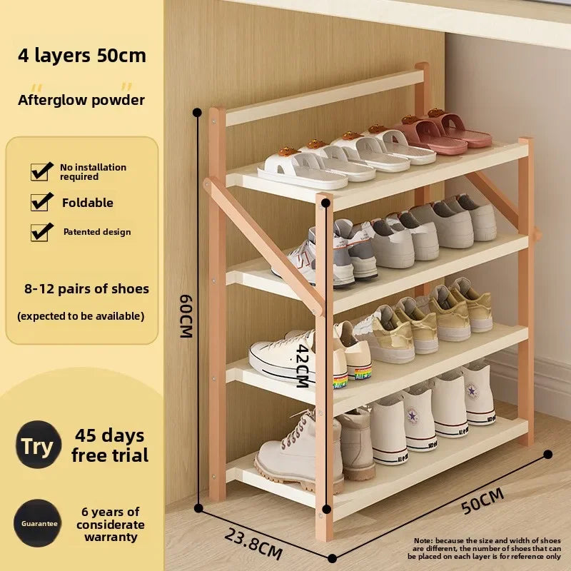 Simple shoe rack household door dormitory folding shoe rack free of installation shoe cabinet sturdy and durable Oasis Select 4 layers 50cm-powder
