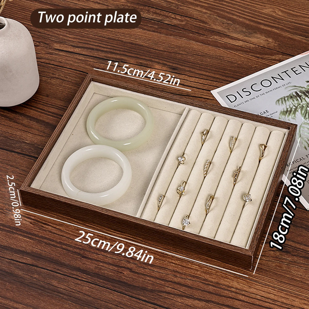 1pc Walnut Wood Grain Jewelry Box, Storage Tray for Rings, Necklaces, Earrings, Store Counter Display Tray Oasis Select 2 partitions