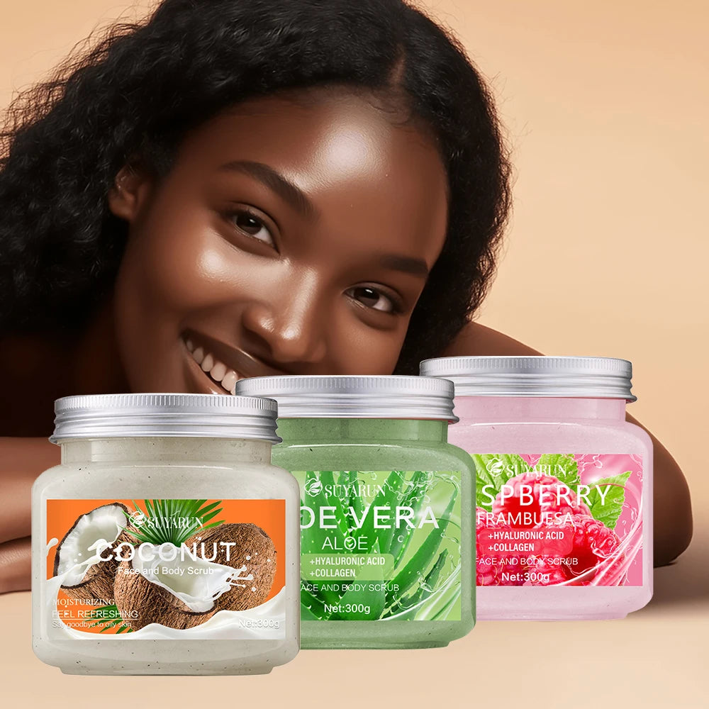SUYARUN Natural Exfoliating Body Scrub - Raspberry/Aloe/Coconut, Moisturizing Dead Skin Removal, 3 Flavor for Smooth Skin. Oasis Select