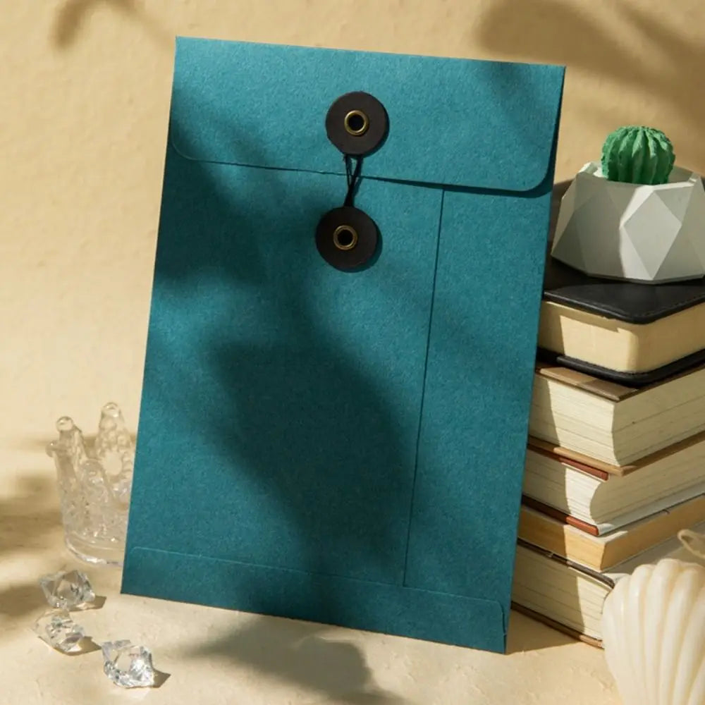 Kraft Paper Envelope with Button String Tie Winding Ticket File Documents Bag Letter Photos Journal Storage Budget Envelopes Oasis Select Blue-A5